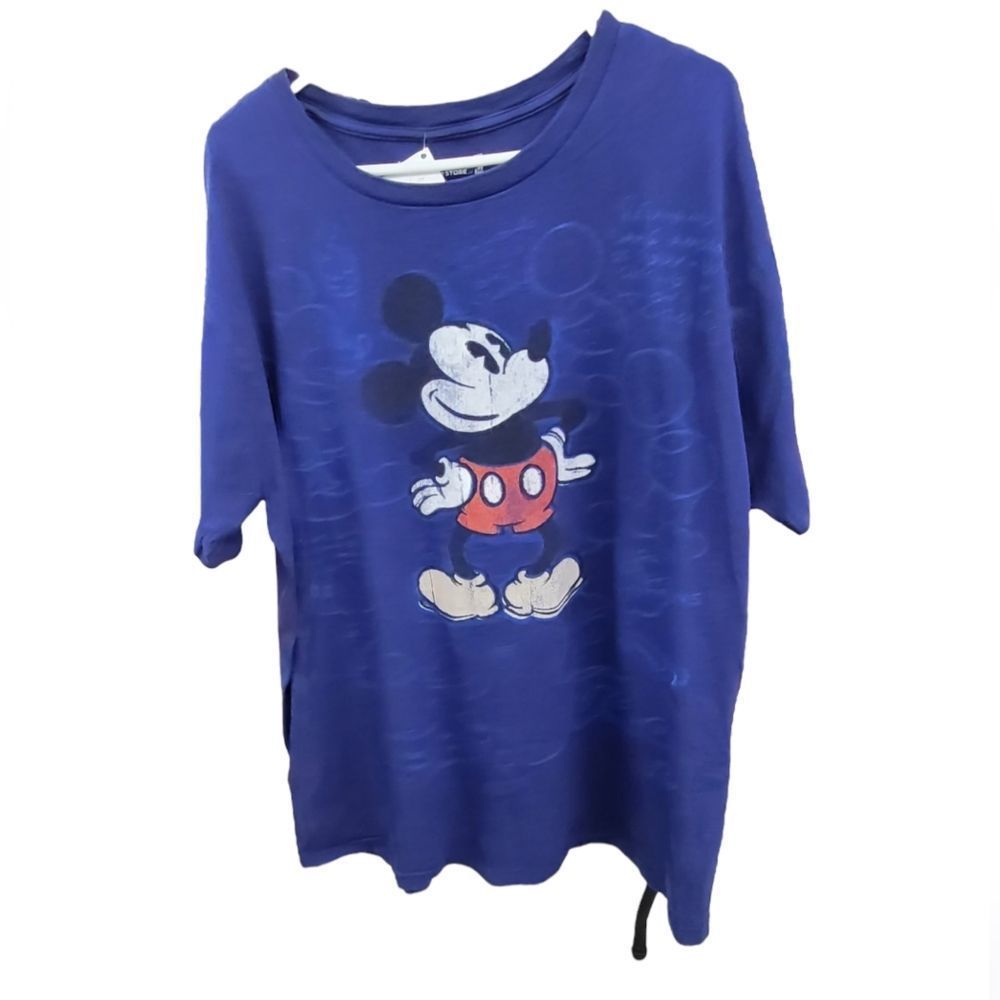 DISNEY 100% Organic Cotton Blue Mickey Mouse Character Graphic Tshirt‎ Size XL